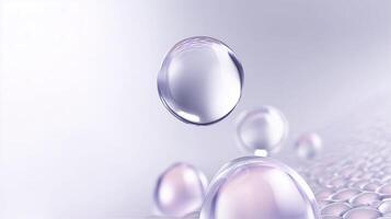 Transparent bubbles floating above a smooth surface with a soft gradient background, creating a serene and calming atmosphere, ideal for design and creative projects photo
