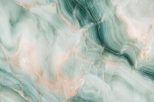 Abstract emerald and peach marble texture with swirling patterns and natural veining details photo