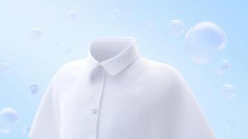 White shirt mock up displayed against a soft blue background with floating bubbles, creating a fresh and clean atmosphere for design purposes and branding opportunities photo