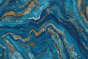 Abstract blue and gold marble texture with dynamic fluid patterns photo