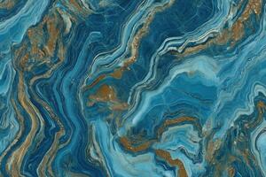 Abstract blue and orange marbled texture with flowing patterns photo