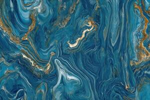 Abstract aqua and gold marbled pattern with dynamic swirls and textures photo