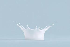 Splash of white liquid creating a crown shape against a soft blue background, showcasing the dynamic movement and texture of the fluid in a visually striking manner photo