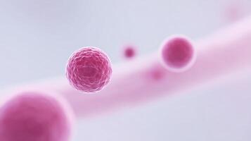 Abstract illustration of pink cells floating in a soft gradient background, showcasing cellular structures and biological processes in a visually engaging manner photo