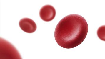 Red blood cells floating in a clean, white background, showcasing their unique disc shape and texture, representing human biology and health concepts in a scientific context photo