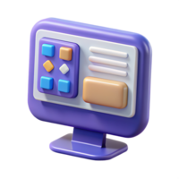 3d rendered modern computer monitor with colorful application user interface buttons png