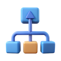 3d rendered business flowchart diagram with upward arrow and interconnected boxes on black background png