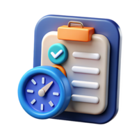 3d render of a time management concept with a clipboard clock and checkmark png
