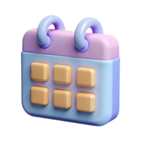 Cute 3d render of a colorful calendar with rounded design elements isolated on black png
