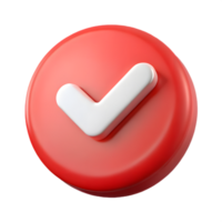Red circle button with white checkmark 3d render png