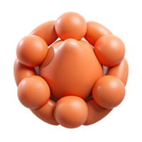 Abstract rendered orange sphere with spherical elements arranged in a circular formation on black png