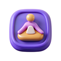 3d render of a meditating figure in pastel colors within a rounded purple frame png