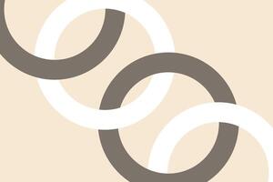 Minimal abstract design with interlocking rings in white and taupe on beige background vector