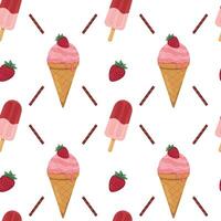 Sweet summer patterns of ice cream cones and strawberries on a white background vector