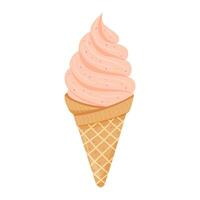 ice cream in a waffle cone with a pink swirl and sprinkles vector