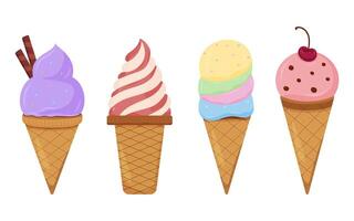 Colorful ice cream cones arranged in a delightful summer display vector