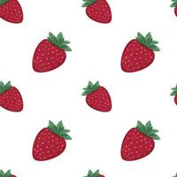 Bright red strawberries with green leaves displayed on a white backdrop. vector