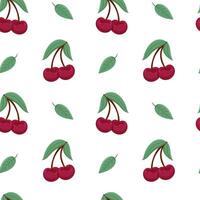 Cherry pattern design with green leaves on a white background vector