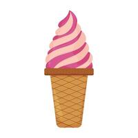 Swirled pink and purple ice cream cone with a waffle cone base vector