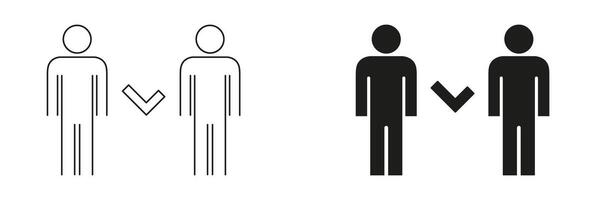 Two People With Checkmark Icon Set. Agreement, Approval, And Collaboration Symbol Collection. Business Partnership And Teamwork Concept. Isolated Illustration vector