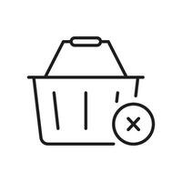 Shopping Basket With Cancel Icon. Remove From Cart, Cancel Purchase, And E-Commerce Transaction Reversal Outline Symbol. Online Shopping Management. Editable Stroke. Isolated Illustration vector