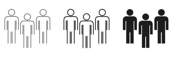 Three People Group Line And Solid Icon Set. Teamwork, Collaboration, And Community Outline And Silhouette Symbol Collection. Social Interaction And Networking. Isolated Illustration vector