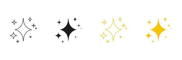 Sparkle Star Elements Line And Solid Icon Set. Glimmering Starburst With Shine Effect Symbol Collection. Isolated Illustration vector