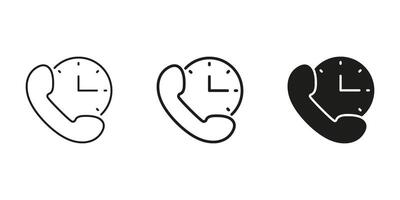 Phone With Clock Line and Solid Icon. Call Scheduling, Time Management, And Communication Planning Symbol. Customer Service And Business Operations. Isolated Illustration vector