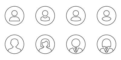 User Profile Avatar Line Icon Set. Basic People Account Avatars, Rounded User Interface Portraits, Male and Female Faces Outline Symbol Collection. Editable Stroke. Isolated Illustration vector