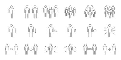 Human Interaction and Movement Line Icon Set. Social Dynamics, Communication, Group Behavior Outline Symbol Collection. Growth and Movement Concept. Editable Stroke. Isolated Illustration vector