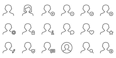 User Profile Management Icon Set. User Interaction, Account Settings, And Profile Customization Outline Symbol Collection. Editable Stroke. Isolated Illustration vector