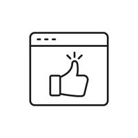 Thumbs Up In Browser Window Line Icon. Online Approval, Social Media Engagement, And Positive Feedback Outline Symbol. Digital Communication. Editable Stroke. Isolated Illustration vector