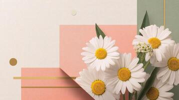 A bouquet of daisies on a pink and green background photo
