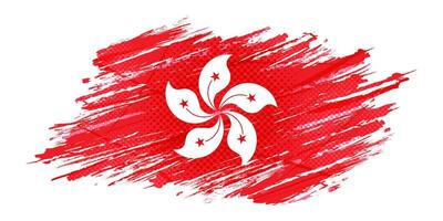 Hong Kong Flag in Grunge Brush Style with Halftone and Glow Effects vector