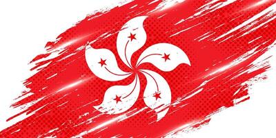 Hong Kong Flag in Grunge Brush Style with Halftone and Glow Effects. Flag of Hong Kong in Abstract Concept vector