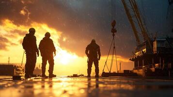 Gritty Determination of Dockworkers Amidst Stormy Conditions photo