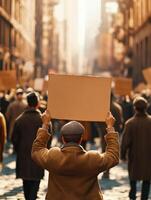 Crowded Street Scene of Vintage Workers Protesting in Sepia photo
