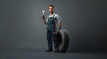 Innovative Mechanic Featuring Tire and Wrench in Sleek Design photo