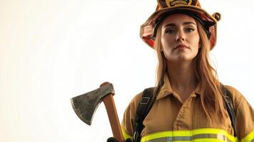 Uniformed Firefighter Ready for Challenges with Axe in Hand photo