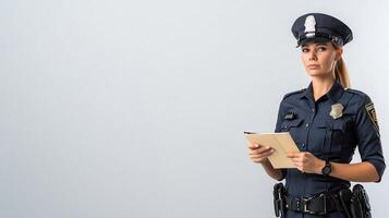 Police Officer Displaying Authority with Notepad in Hand photo