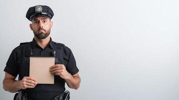 Professional Male Officer Posed with Notepad and Authority photo