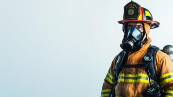 Valiant Firefighter in Complete Gear Posing with Assurance photo