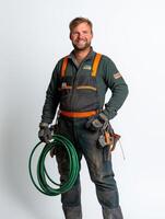 White Background Featuring Gardener in Work Attire photo