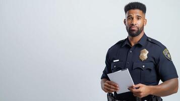 Male Police Officer Displaying Readiness for Duty photo