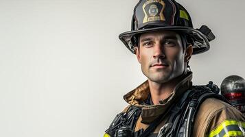 Courageous Firefighter Standing Strong in Complete Equipment photo