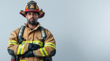 Heroic Firefighter Standing Strong in Full Protective Equipment photo