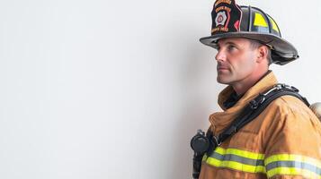 Professional Firefighter Posing with Confidence in Full Gear photo