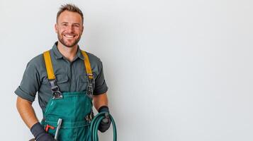 Garden Care Professional Smiling with Hose in Hand photo