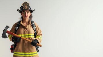 Professional Firefighter Displaying Strength with Axe photo