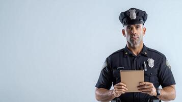 Serious Expression of Male Officer in Clean Studio Setting photo